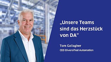 Porträt von Tom Gallagher mit einem Zitat über seine Mitarbeitenden.